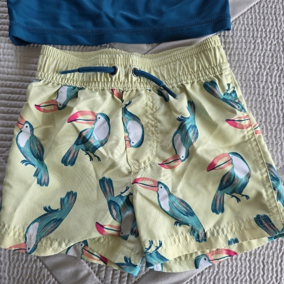 🔥5 FPR $25🔥Carter's 2 Piece Set Baby Boy Rash Guard And Swim Trunks 12M - Picture 5 of 8